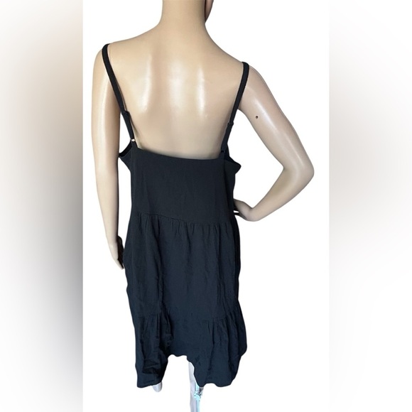 GAP Button Front Tiered Shift Dress Black 100%Cotton Prairie Festival Women Sz L - Picture 5 of 13